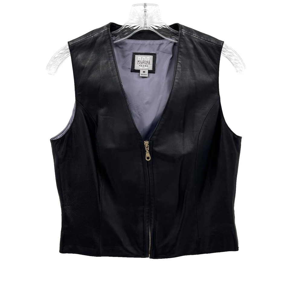 WILSON'S LEATHER Maxima Women's Size M Black Leather Full-Zip Semi-Fitted Vest